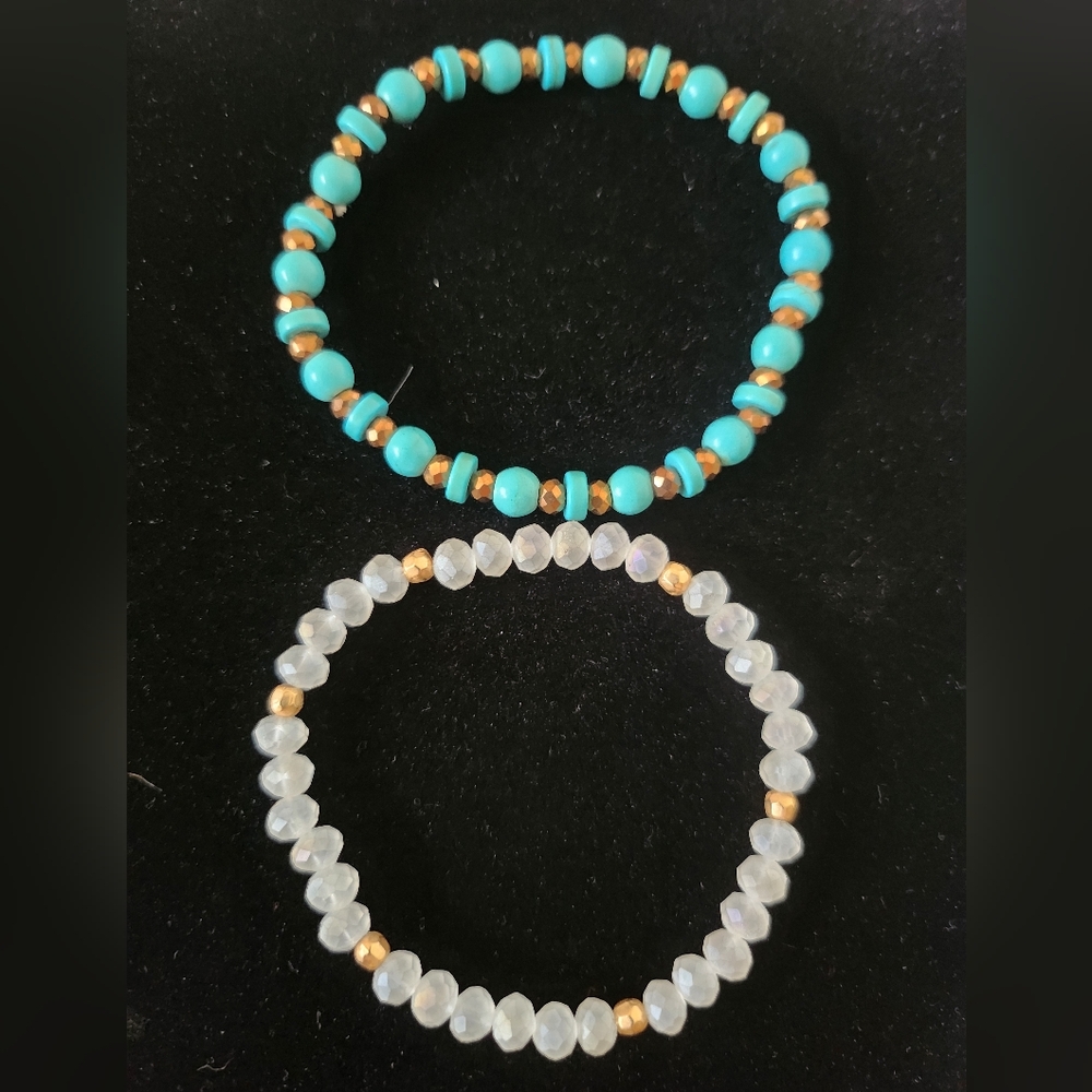 2 Seed Beads Bracelets Turquoise/Gold+ White/Gold - Picture 4 of 5